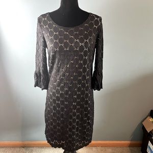 TACERA Women’s Size M Black Lace 3/4 Sleeve Wide Neck Dress